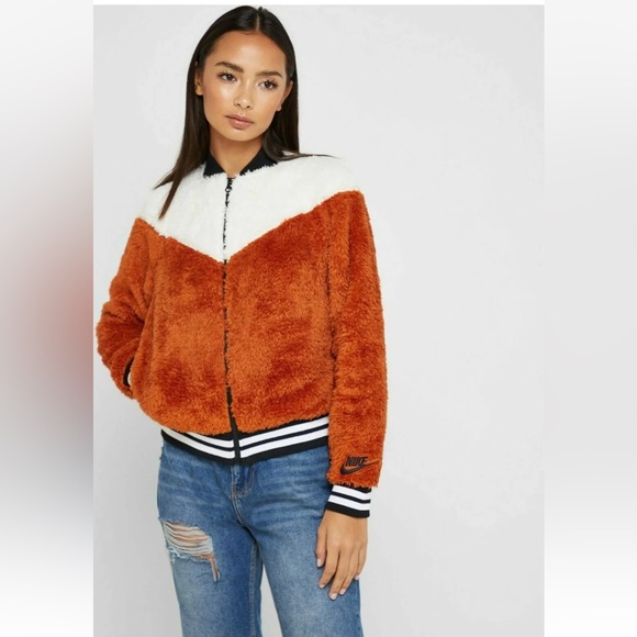 Nike XS “wolf” sherpa jacket, zip front, burnt Orange color, varsity/bomber - Picture 2 of 7